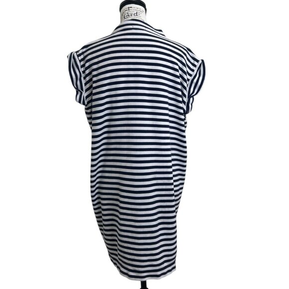 ATM Women's Stripped Dress Pima Cotton Cover-Up Pockets White Blue Size M - Picture 3 of 9
